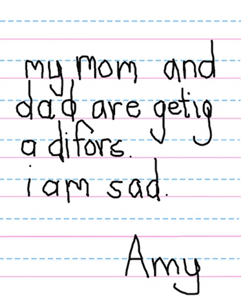 Photo of a child's letter about divorce