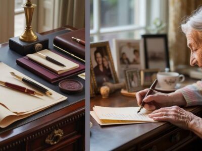 Woman writing a legacy letter at her desk