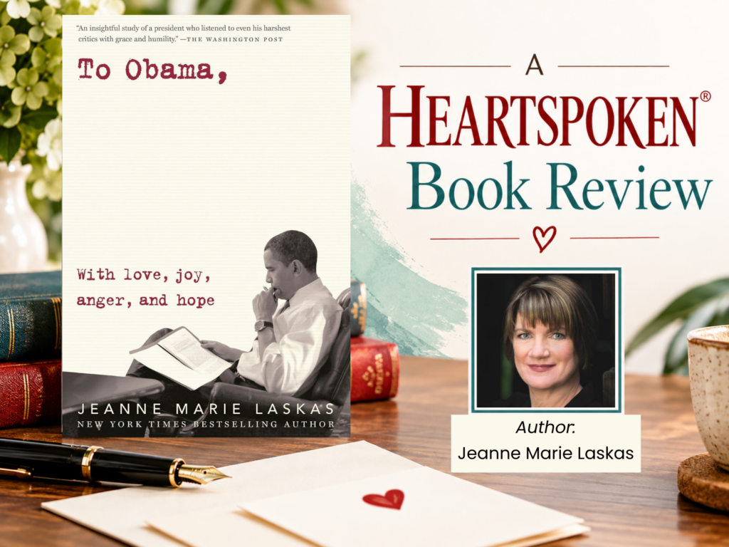 Title image with book cover for To Obama and image of author Jeanne Marie Laskas