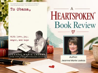 Title image with book cover for To Obama and image of author Jeanne Marie Laskas
