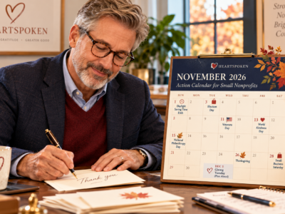 Nonprofit professional man writing notes in November